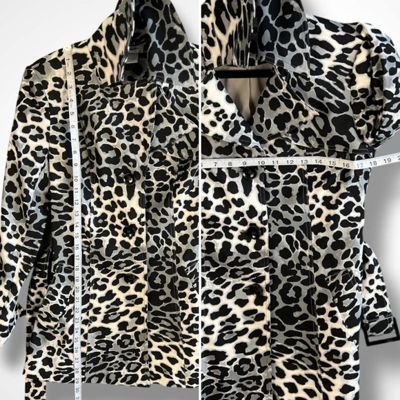 Cache Coat Womens Small Black White Leopard Print Belted Trench Jacket Pockets - Picture 9 of 10